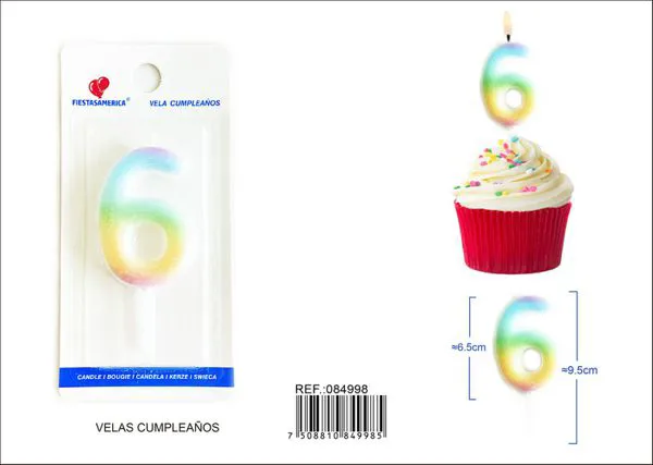 Vela de cumpleaños número 6 degradado 6 cm