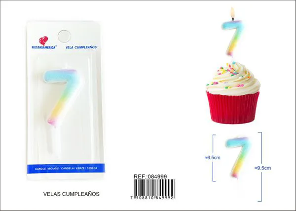 Vela de cumpleaños número 7 degradado 6 cm
