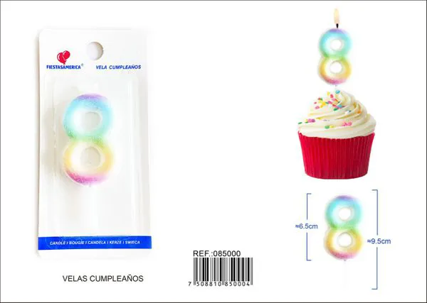 Vela de cumpleaños número 8 degradado 6 cm