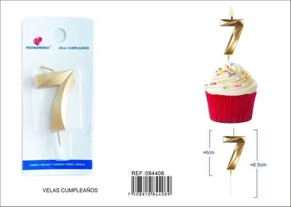 Vela de cumpleaños número 7 dorada 6 cm