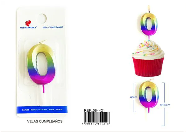 Vela de cumpleaños número 0 degradado 6 cm