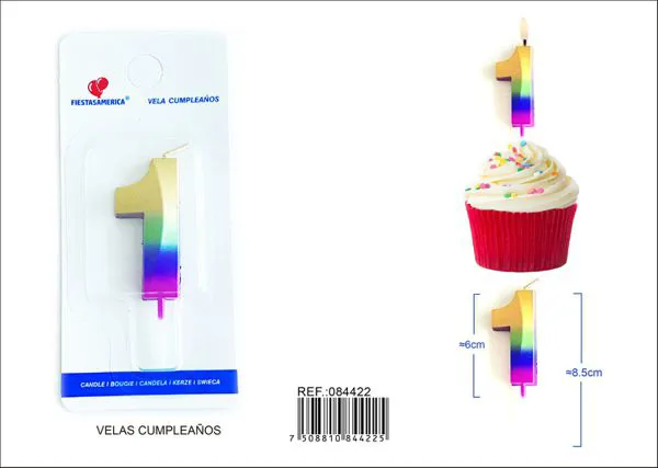 Vela de cumpleaños número 1 degradado 6 cm