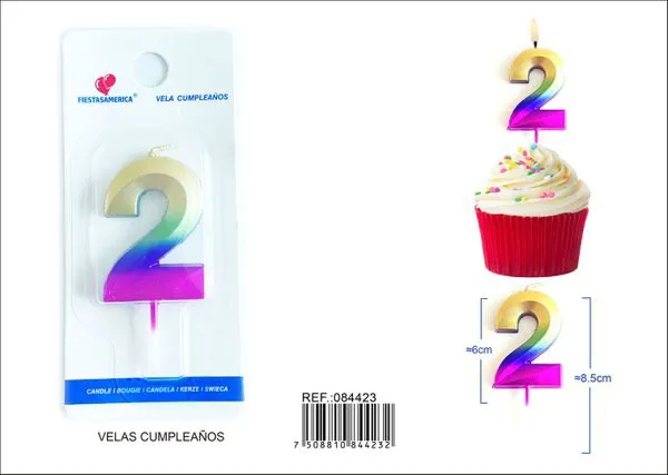 Vela de cumpleaños número 2 degradado 6 cm