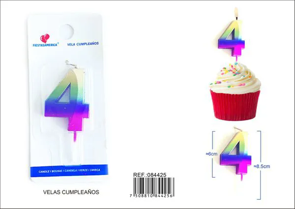 Vela de cumpleaños número 4 degradado 6 cm