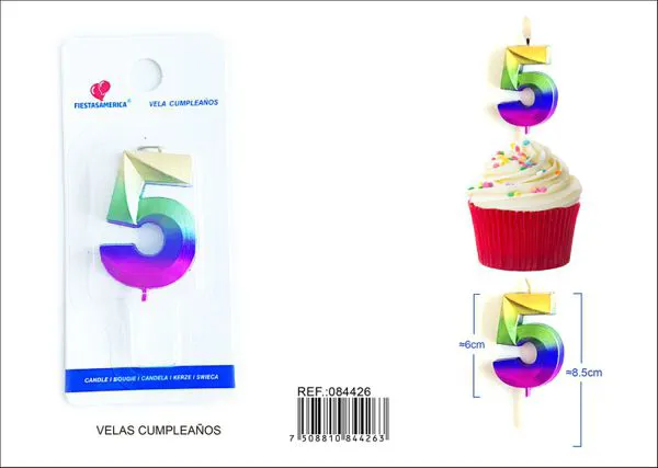 Vela de cumpleaños número 5 degradado 6 cm