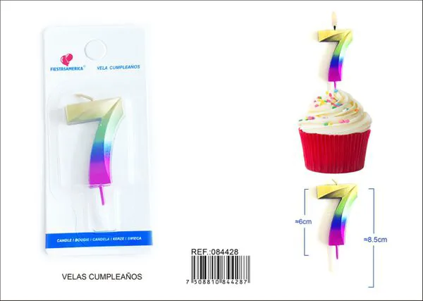 Vela de cumpleaños número 7 degradado 6 cm