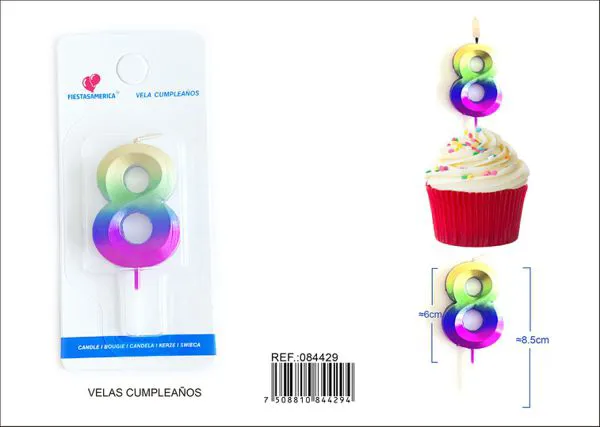 Vela de cumpleaños número 8 degradado 6 cm