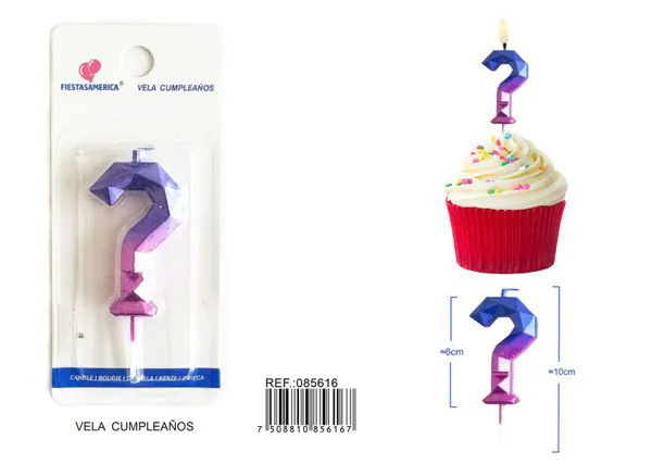 Vela de cumpleaños degradado poligonal 6 cm (número surtido)