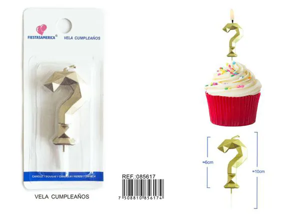 Vela de cumpleaños dorada poligonal 6 cm (número surtido)