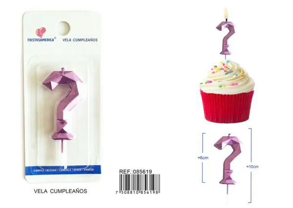 Vela de cumpleaños dorada poligonal 6 cm (número surtido)
