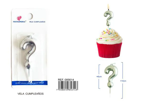 Vela de cumpleaños plateada 6 cm (número surtido)