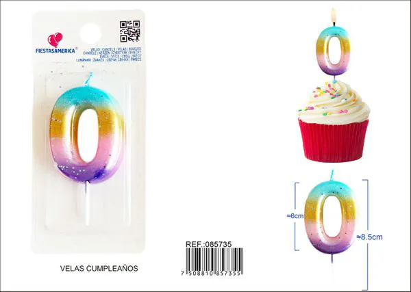 Vela de cumpleaños número 0 dorada degradado 6 cm