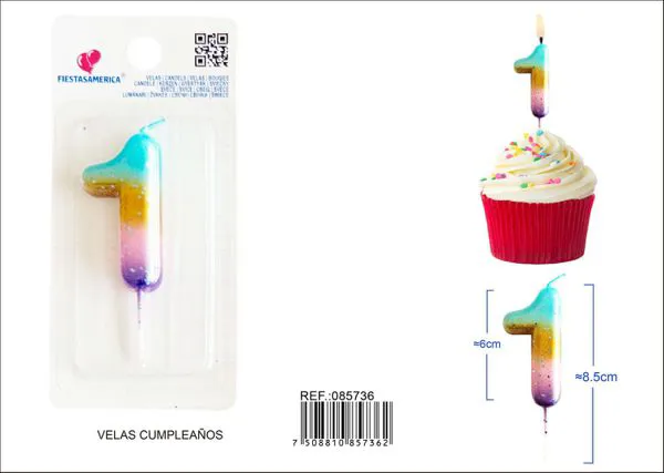 Vela de cumpleaños número 1 dorada degradado 6 cm