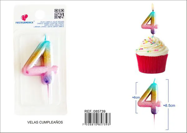 Vela de cumpleaños número 4 dorada degradado 6 cm