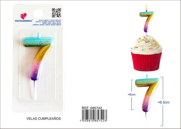 Vela de cumpleaños número 7 dorada degradado 6 cm