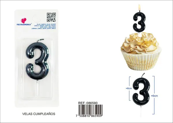 Vela de cumpleaños número 3 6 cm