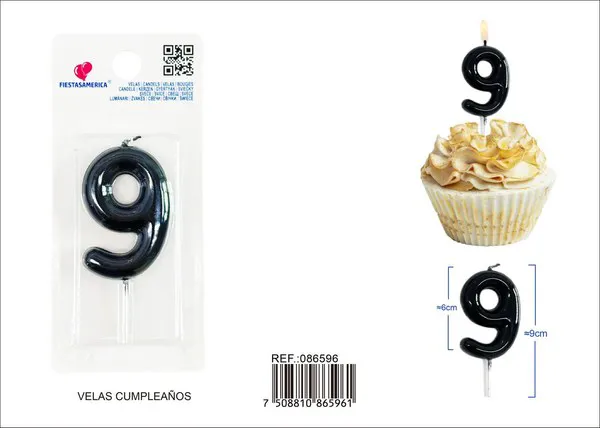 Vela de cumpleaños número 9 6 cm