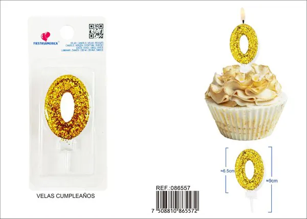 Vela de cumpleaños número 0 dorada 8.5 cm