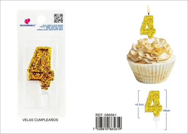 Vela de cumpleaños número 4 dorada 8.5 cm