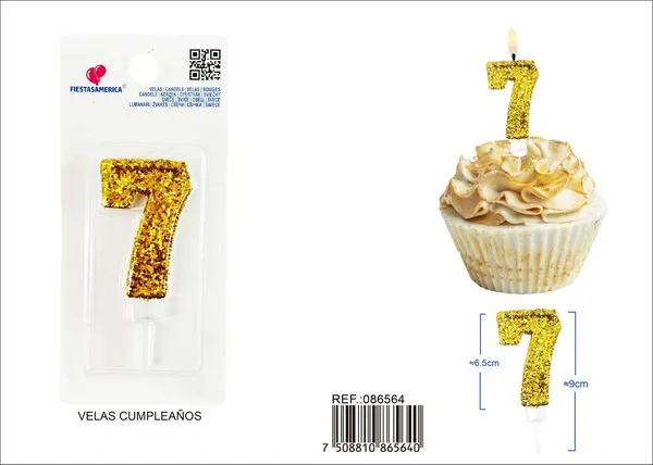 Vela de cumpleaños número 7 dorada 8.5 cm