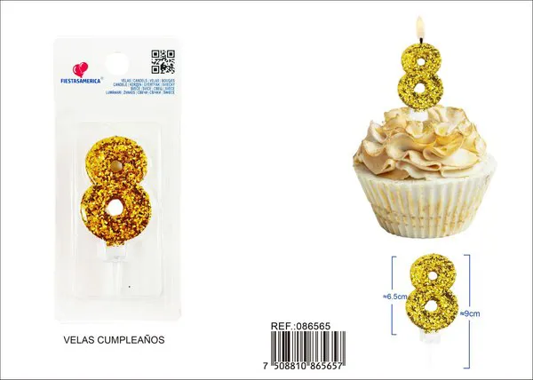Vela de cumpleaños número 8 dorada 8.5 cm
