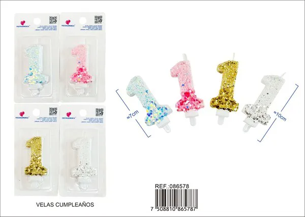Vela de cumpleaños número 1 degradado 7 cm