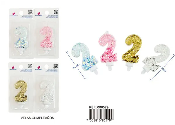 Vela de cumpleaños número 2 degradado 7 cm
