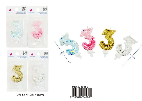 Vela de cumpleaños número 3 degradado 7 cm