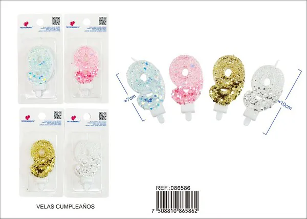 Vela de cumpleaños número 9 degradado 7 cm
