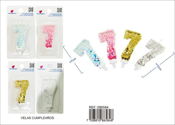 Vela de cumpleaños número 7 degradado 7 cm