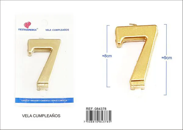 Vela de cumpleaños número 7 dorada 8 cm
