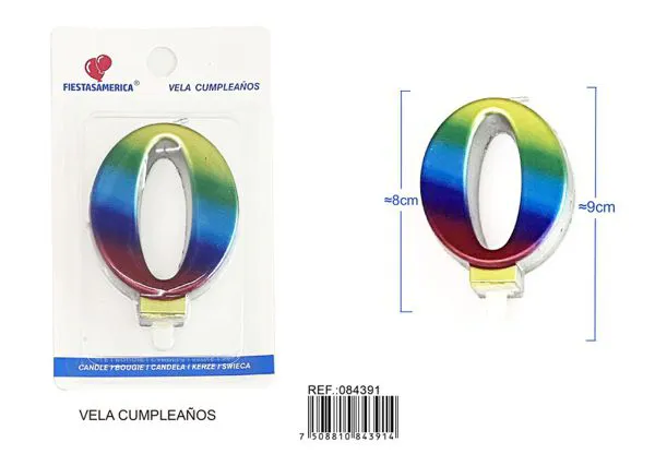 Vela de cumpleaños número 0 degradado 8 cm