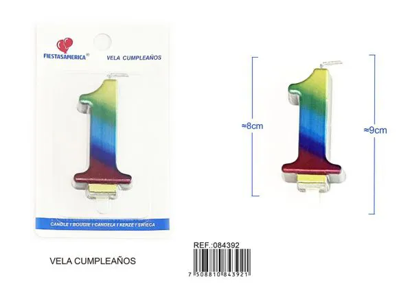 Vela de cumpleaños número 1 degradado 8 cm