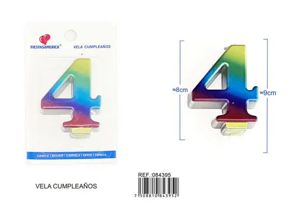 Vela de cumpleaños número 4 degradado 8 cm