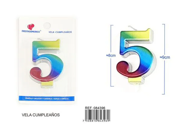 Vela de cumpleaños número 5 degradado 8 cm
