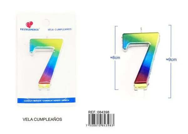 Vela de cumpleaños número 7 degradado 8 cm