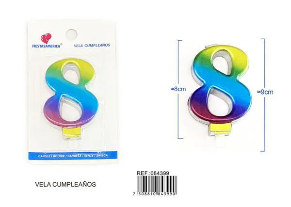 Vela de cumpleaños número 8 degradado 8 cm