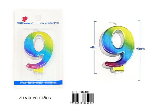 Vela de cumpleaños número 9 degradado 8 cm