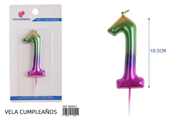 Vela de cumpleaños número 1 degradado 10.5 cm