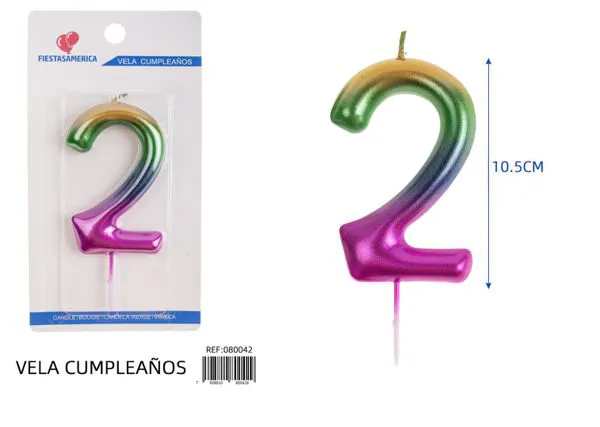 Vela de cumpleaños número 2 degradado 10.5 cm