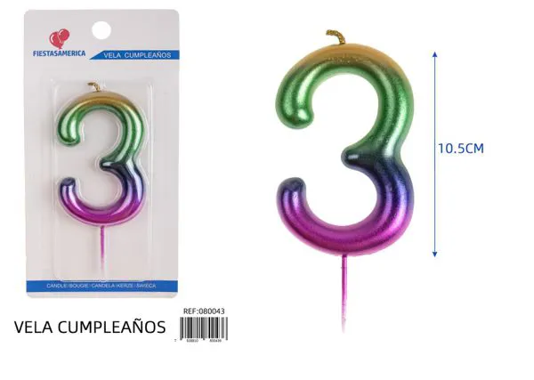 Vela de cumpleaños número 3 degradado 10.5 cm