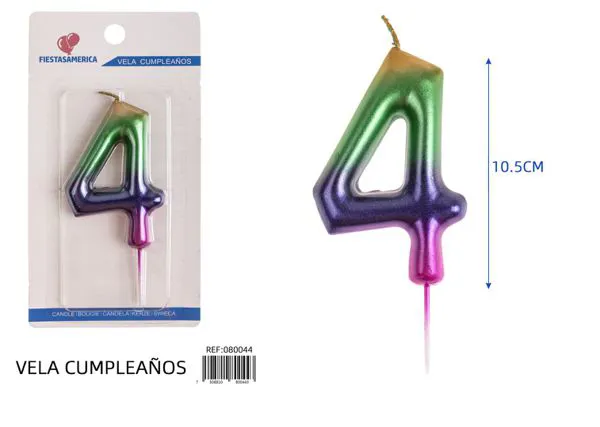 Vela de cumpleaños número 4 degradado 10.5 cm