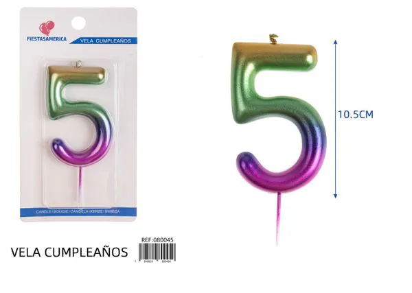 Vela de cumpleaños número 5 degradado 10.5 cm