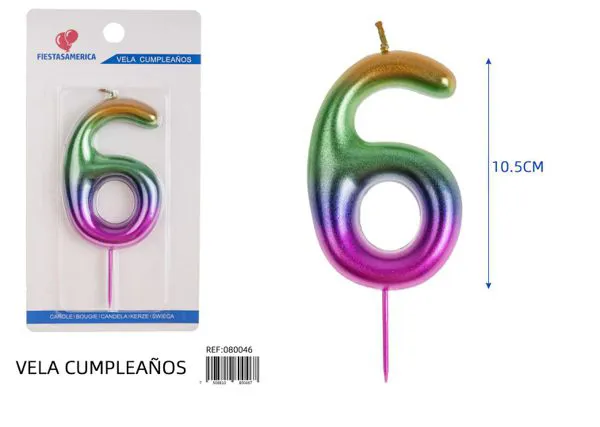Vela de cumpleaños número 6 degradado 10.5 cm
