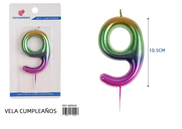 Vela de cumpleaños número 9 degradado 10.5 cm