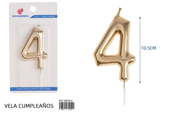 Vela de cumpleaños número 4 dorada