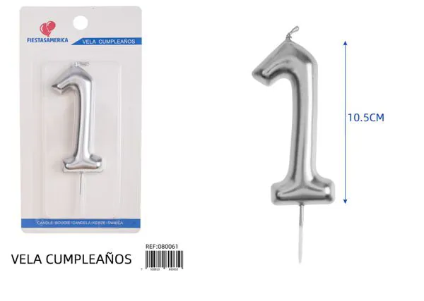 Vela de cumpleaños número 1 plateada