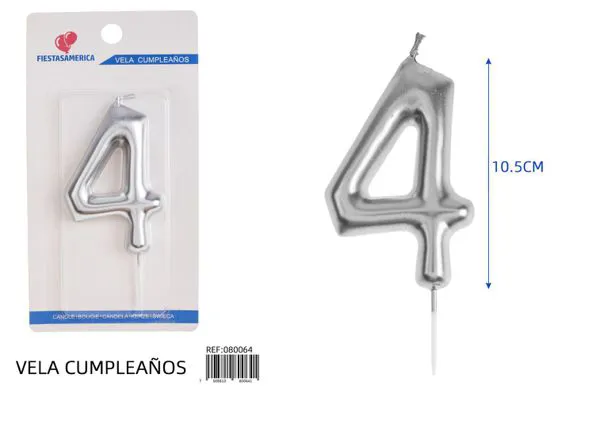Vela de cumpleaños número 4 plateada