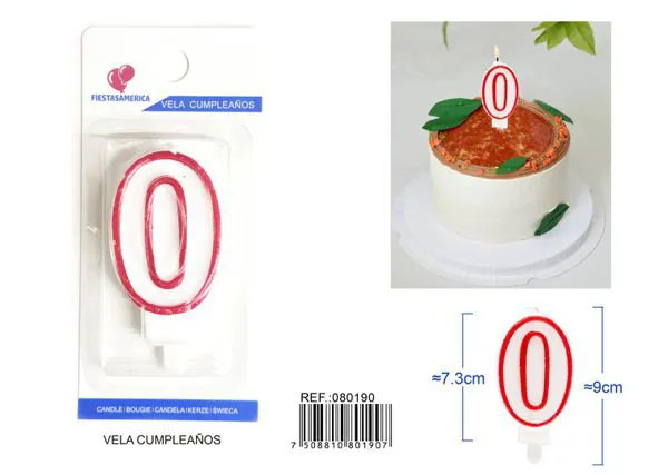 Vela de cumpleaños número 0 con borde rojo 9 cm