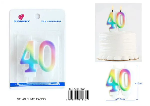 Vela de cumpleaños número 40 arcoíris unida